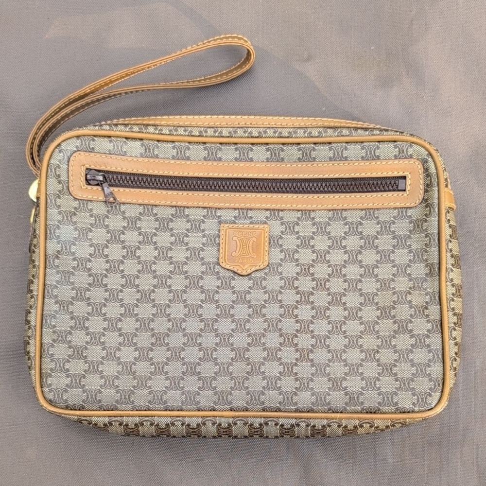 Celine Brown Macadam Zipper Clutch Pouch - Vintage and Authentic